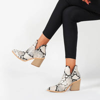 Boots Women Ankle Leopard Mid Heel Shoes Female Slip-On Casual Black Square Heel Booties