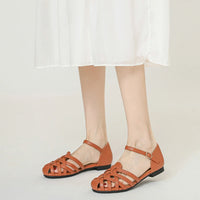 Luxury designer sandals Hollow Low-heeled Closed-toe Sandals for Women for Summer Outdoor Wear Roman Shoes