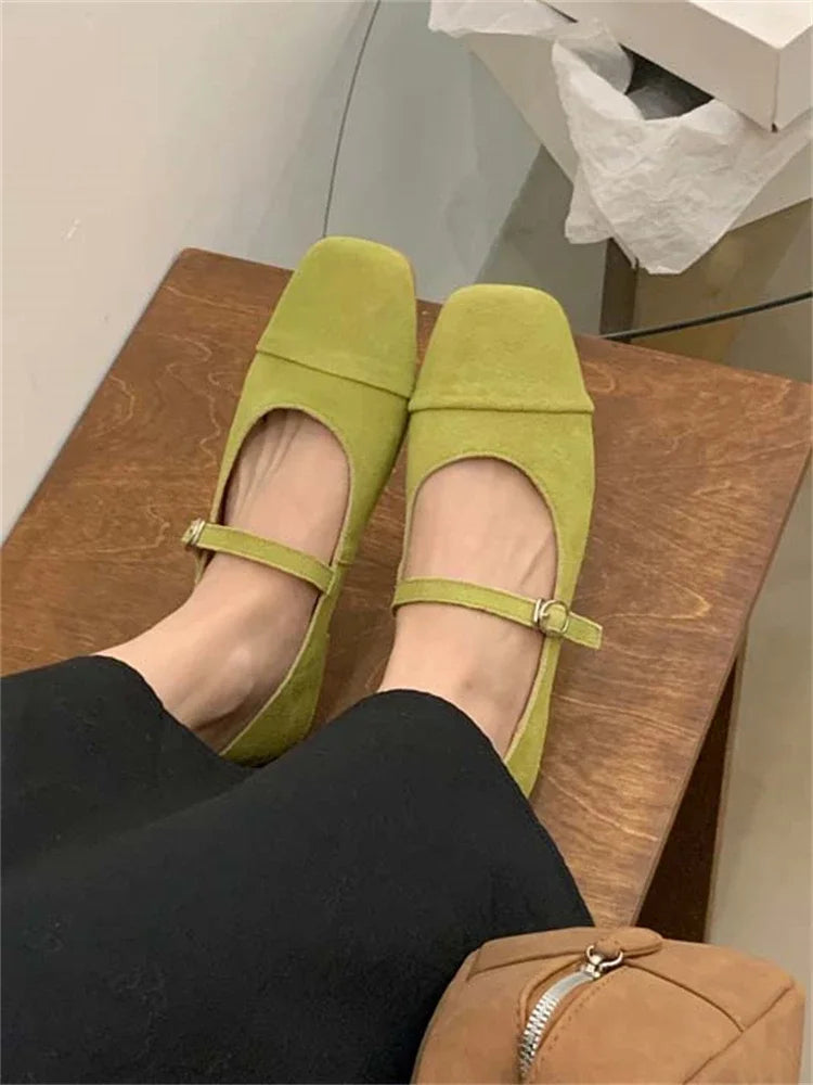Streetwear Velvet Mary Jane Shoes for Women Casual Ballet Flats Pumps Female Ladies Loafers Buckle Single Mules