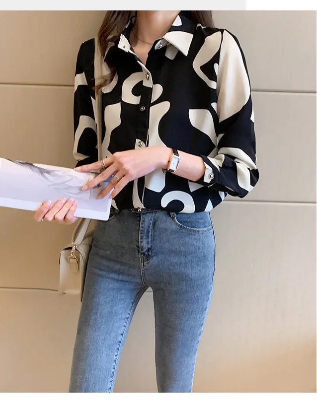 Elegant Long Sleeve Floral Print Chiffon Shirt Women's Versatile High-End Fashion Top Spring City Style Commute Shirt
