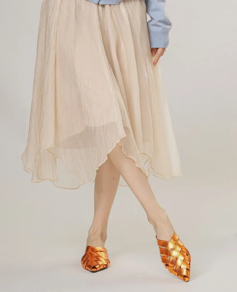 Hollow Woven Pointed Cool Slippers Women's Summer Thick Heel Outer Wear Bag Head Half Slippers Women Sandals