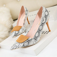 Sexy Snake Pattern Women Shoes Shallow Female High Heels Shoes Pointed Dress Nightclub  Shoes Woman