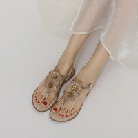 Womens Bohemian Floral Rhinestone Sandals Elegant Crystal Flower Décor Elastic Ankle Strap Soft Cushioned Insole Non Slip Sole