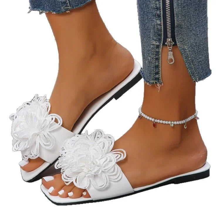 Women's Casual Floral Sandals Flat Bottom Beach Slippers Fashionable Comfortable PU Leather Outerwear Rubber Sole - Natalia Home Fashion
