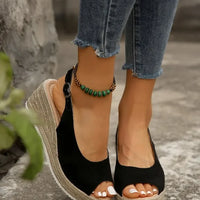 Women's Platform Sandals Summer New Large Size Fish Mouth Slope Heel Stones Pattern Shoes Thick Bottom Clog Casual Slip-On