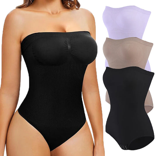 Strapless Short Bodysuit for Women Tummy Control Shapewear Seamless Sculpt Body Shaper with Removable Straps