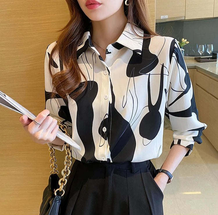 Print Shirts & Blouses for Women Fine Elegant Fashion Chic Chiffon Woman Top