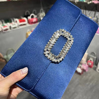 Luxury Satin Clutch Purse For Wedding Party Banquet Women's Handbag Crystal Shiny Rhinestone Diamond Evening Bag Shoulder Bag