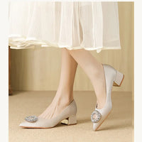 Soft Leather Black Pointed Toe Work Shoes Spring Autumn New Style Comfortable Thick Heel Professional Soft Bottom Shoes