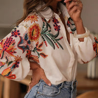 Women's Printed Shirt Long Sleeve Loose Button Cardigan Top Trendy Fashion Casual Blouses for Female