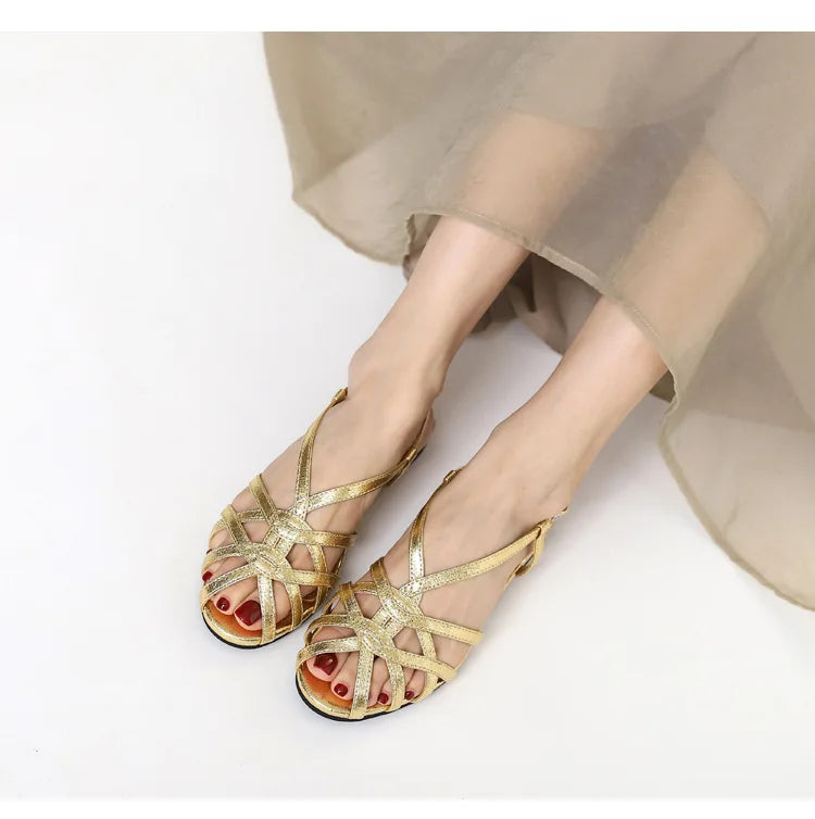 Retro woven Roman sandals, summer open-toe low-heeled women's shoes, one-strap buckle, versatile and fashionable commuter shoes