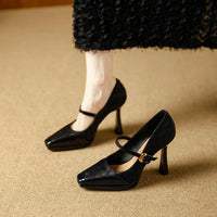 Comfortable Platform High Heels French Style Square Head Thin Strap Mule Women's Shoes