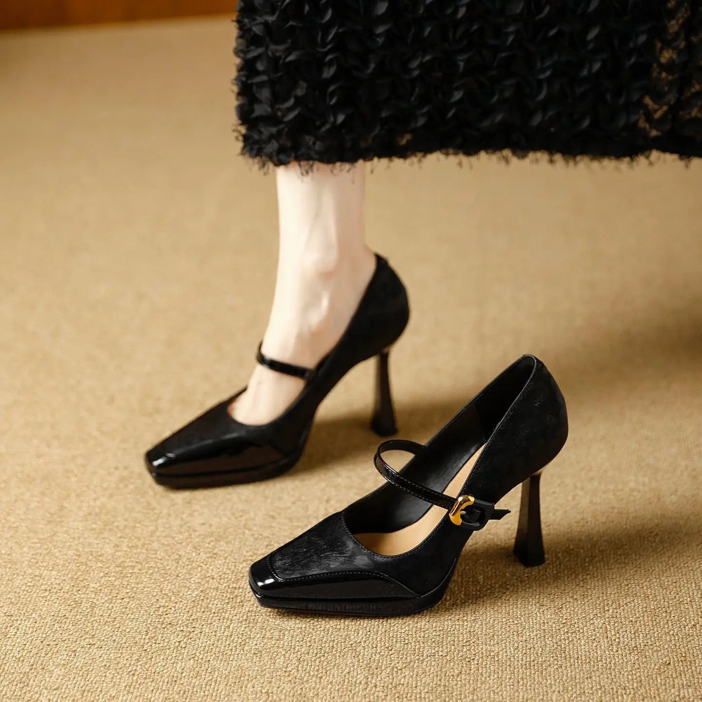 Comfortable Platform High Heels French Style Square Head Thin Strap Mule Women's Shoes