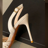 Elegant Hollow Out Woven Stiletto Sandals Women Pointed Toe Metal Straps High Heels