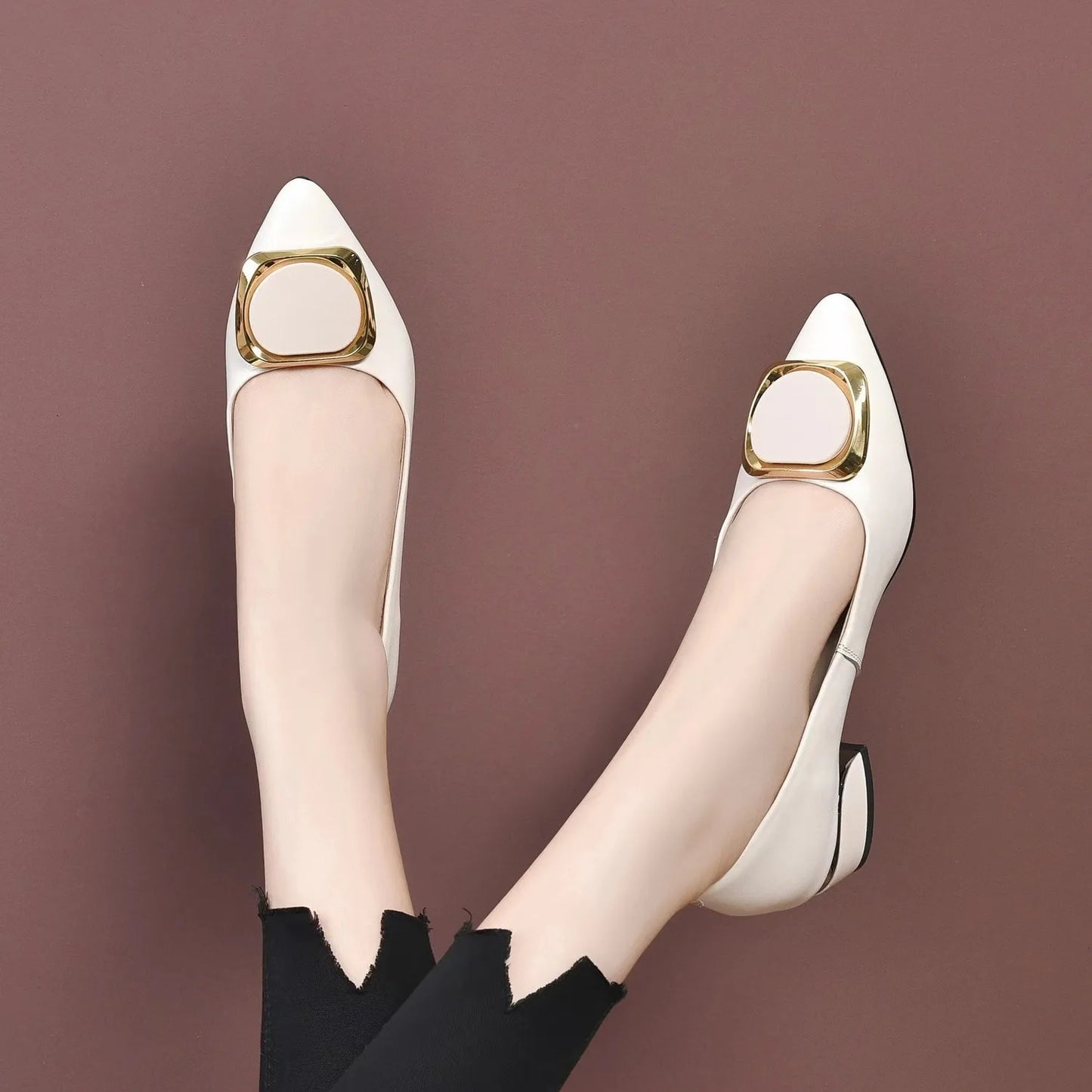 Women Pointed Toe Square Heel Shoes Chunky Heels Casual Slip on Lady High Quality Comfort Pumps