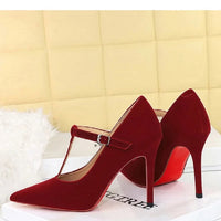 Red Bottoms Buckle Strap Shoes Fashion Pointed Toe Pumps Women Wedding Shoes