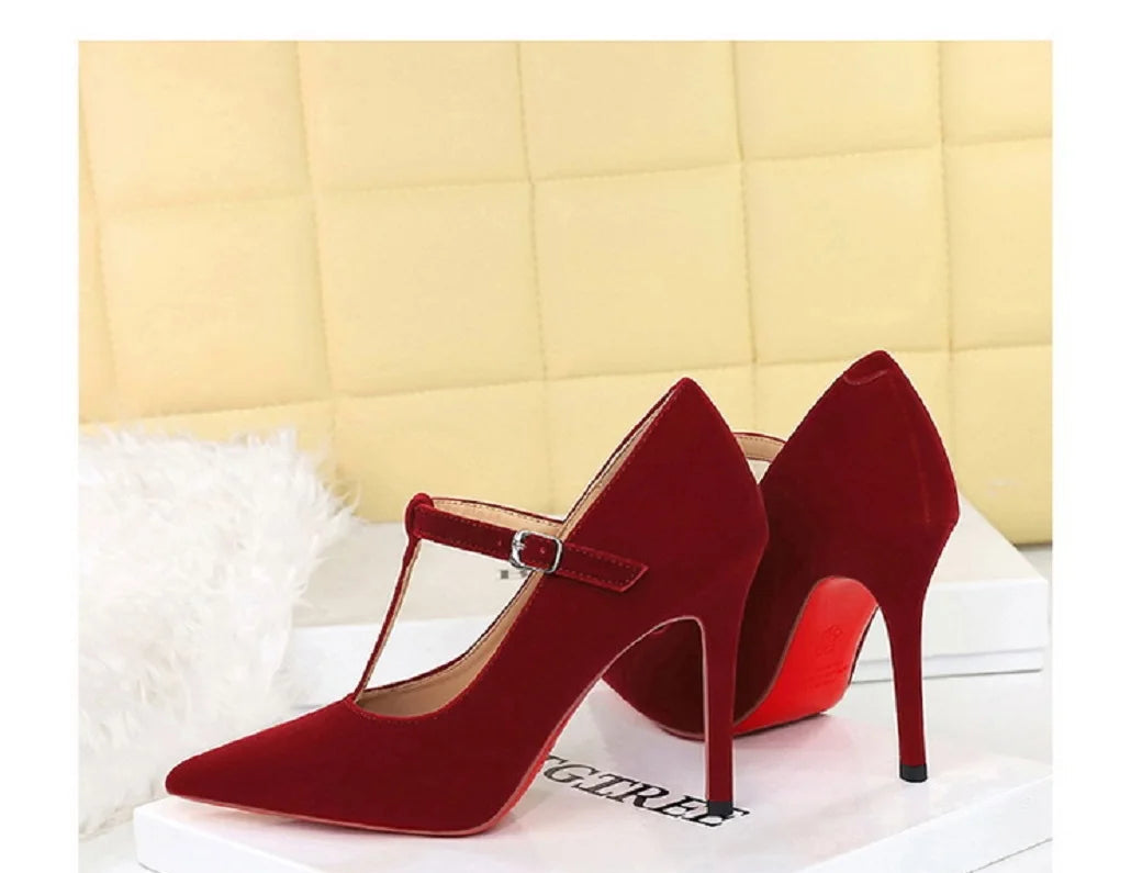 Red Bottoms Buckle Strap Shoes Fashion Pointed Toe Pumps Women Wedding Shoes