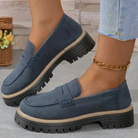 Loafers casual sandblasted British style women's shoes with thick heels and retro single shoes