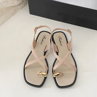 Women's Roman Style Toe-Over Sandals Flat Bottom Outdoor Wear Crossbody PVC Material Anti-Slip Low Heel Footwear