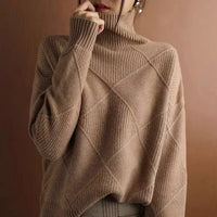 Turtleneck Sweater Diamond Solid Color Warm Pullover Loose Lazy Wind Knitted Bottoming Shirt Pullovers Tops Jumper