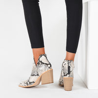 Boots Women Ankle Leopard Mid Heel Shoes Female Slip-On Casual Black Square Heel Booties