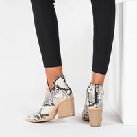 Boots Women Ankle Leopard Mid Heel Shoes Female Slip-On Casual Black Square Heel Booties