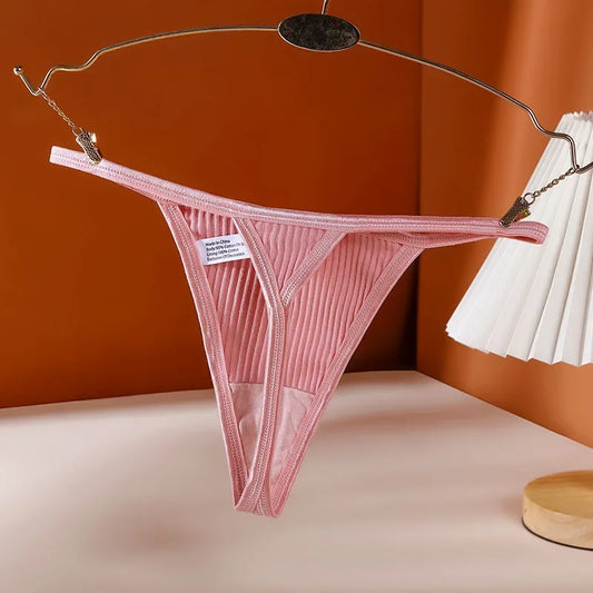 Sexy Thongs for Women Cotton Panties Low Waisted Seamless Threaded Underwear Large Size Fashionable Solid Colors Lingerie