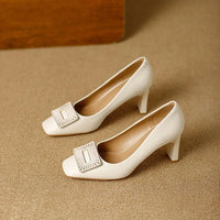 Square Toe Comfort Soft Office Shoes Daily Outdoors Women Shoes 7CM Thick High Heels Shallow Mouth Fashion Party Shoes