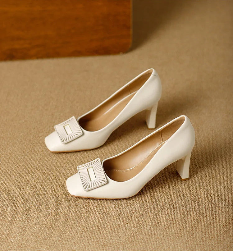 Square Toe Comfort Soft Office Shoes Daily Outdoors Women Shoes 7CM Thick High Heels Shallow Mouth Fashion Party Shoes