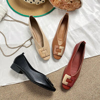 Woman Square Toe Low Heeled Metal Decoration Red Mary Janes Cute Casual Ballerina Female Flats Elegant Soft Soled Flat Shoes