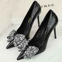 Stilettos Women Pumps Pointed Shoes Lady Heels Bowknot Design Rhinestone High Heels Female Shoes Sexy Party Shoes