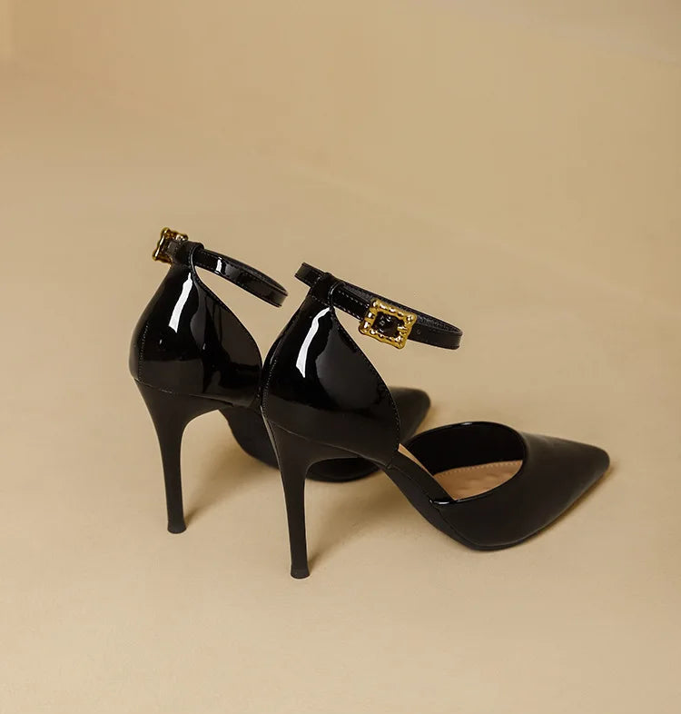 Pointy Toe Elegant Women Shoes Stilettos Office Sandals For Ladies Cover Heel Ankle Strap Sandals
