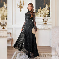 Black Lace Mermaid Elegant Evening Dress for Women High Neck Long Sleeve Sequins Party Dresses Prom Gowns Wedding