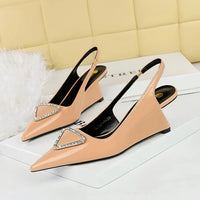 Spring Candy Fashion Pointed Toe Women Pumps Sling back Wedges High Heels Party Prom Mules Shoes