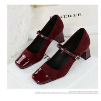Leopard Print Women Pumps Suede Middle Heel Shoes Sexy Mary Jane Shoes Rhinestone Buckle Ladies Shoe Square Head