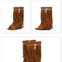 Designer Fringe Wedges Boot Sandals Woman High Heels Open Toe Party Prom Shoes Sexy Zipper Female Pumps Women Boots