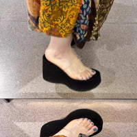 Thick Heel Platform Sandals Women's Summer Casual round Head PVC Material Beach Slippers Transparent Strap Casual Slip-On Shoes
