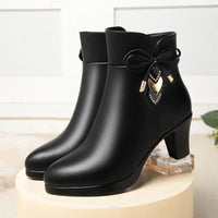 Women's Pointed Toe Waterproof Platform Ankle Boots Thick-heeled Anti-slip Boots - Natalia Home Fashion