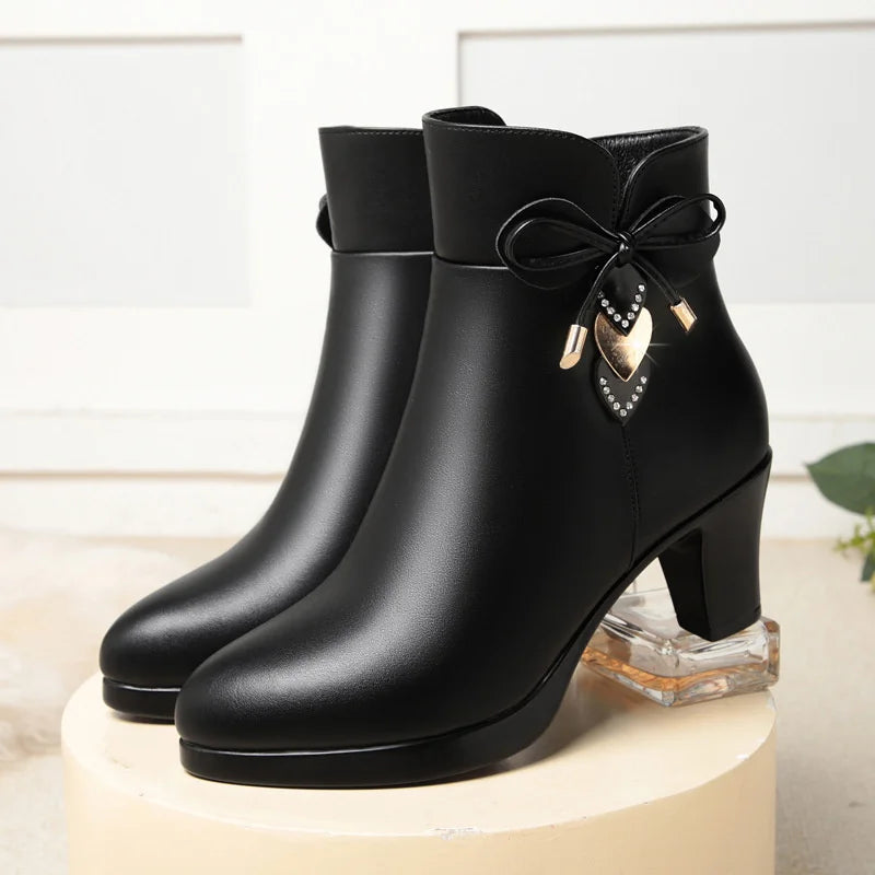 Women's Pointed Toe Waterproof Platform Ankle Boots Thick-heeled Anti-slip Boots - Natalia Home Fashion