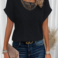 T shirt women 2026 fashion Spring Summer New lace patchwork short-sleeved T-shirt solid color tshirt women's clothing Natalia Home Fashion    Natalia Home Fashion