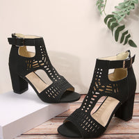 Women Fashion Strap Sexy High Heel Sandals Woman Roman Hollow Pumps Lace-up Peep Toe Sandals Casual Chunky High-heeled Sandals