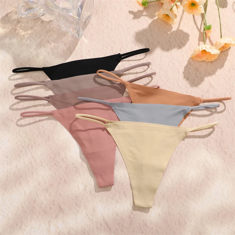 Ice Silk Women Seamless Thongs Sexy Low Waist Bikini Panties Female Traceless Underpants Ladies Solid Color T-back