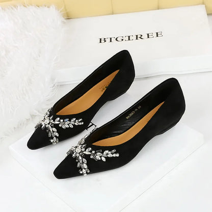 New Spring Crystal Women Mary Jane Shoes Fashion Shallow Slip on Elegant Party Dress Low Heel Shoes