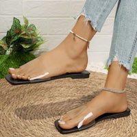 Women's flat slippers square head shallow mouth open toe transparent belt soft sole anti-slip wear-resistant sandals - Natalia Home Fashion