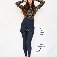 Muslim Swimwear Women Modest Patchwork Hijab Long Sleeves Sport Swimsuit 3pcs Islamic Burkinis Wear Bathing Suit