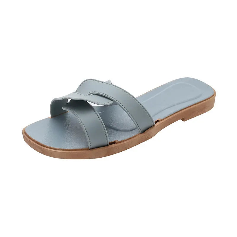 Women's Flat Beach Slippers Cross Band Fashionable Outdoor Wear PVC Home Slippers Macaron Color Sandals Comfortable - Natalia Home Fashion