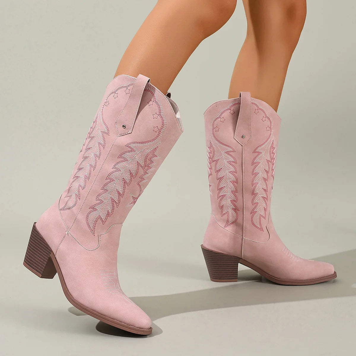 Women's Embroidered High Heel Ankle Boots Western Cow girl Square Toe Knight Boots Thickened TPR Outsole for Casual Wear - Natalia Home Fashion