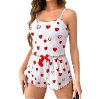 Cute Pajamas For Women Strawberry Print PJ Set Crop Cami Tops And Shorts Set 2 Piece Lounge Sets