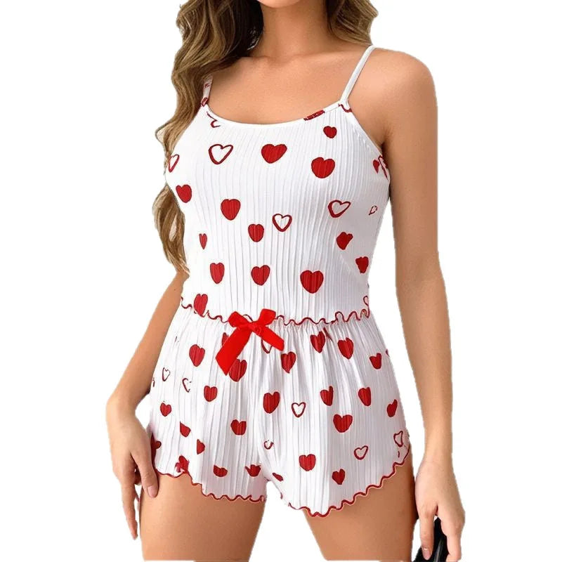 Cute Pajamas For Women Strawberry Print PJ Set Crop Cami Tops And Shorts Set 2 Piece Lounge Sets