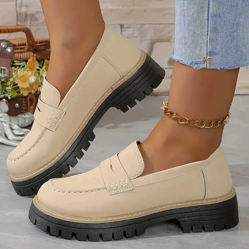 Loafers casual sandblasted British style women's shoes with thick heels and retro single shoes